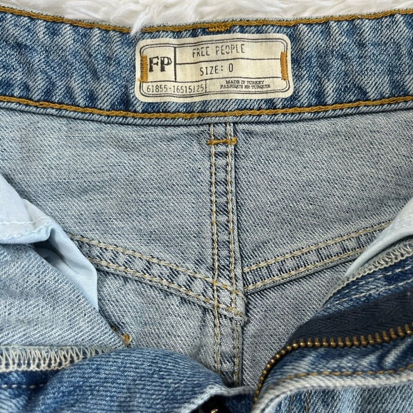 Free People | Side Stripe Embellished Miniskirt In Distressed Denim - Picture 6 of 9